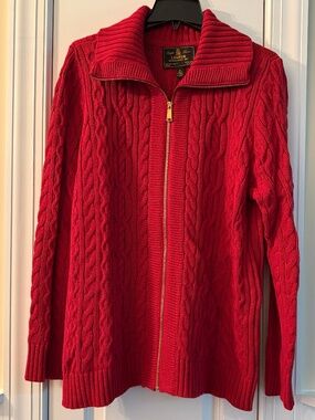 LN Women's Lauren Ralph Lauren Gold Label Red Cable knit cardigan sweater 2X